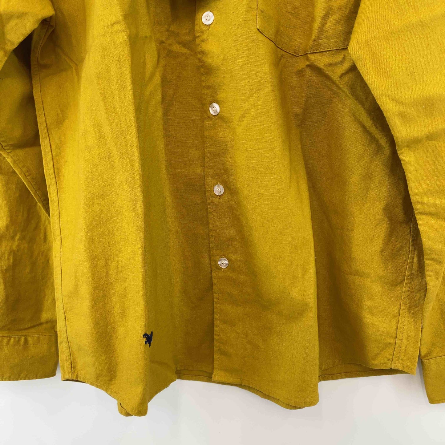 s&nd セカンド メンズ 長袖シャツ マスタードイエロー ノーカラーシャツ  ワンポイントロゴ