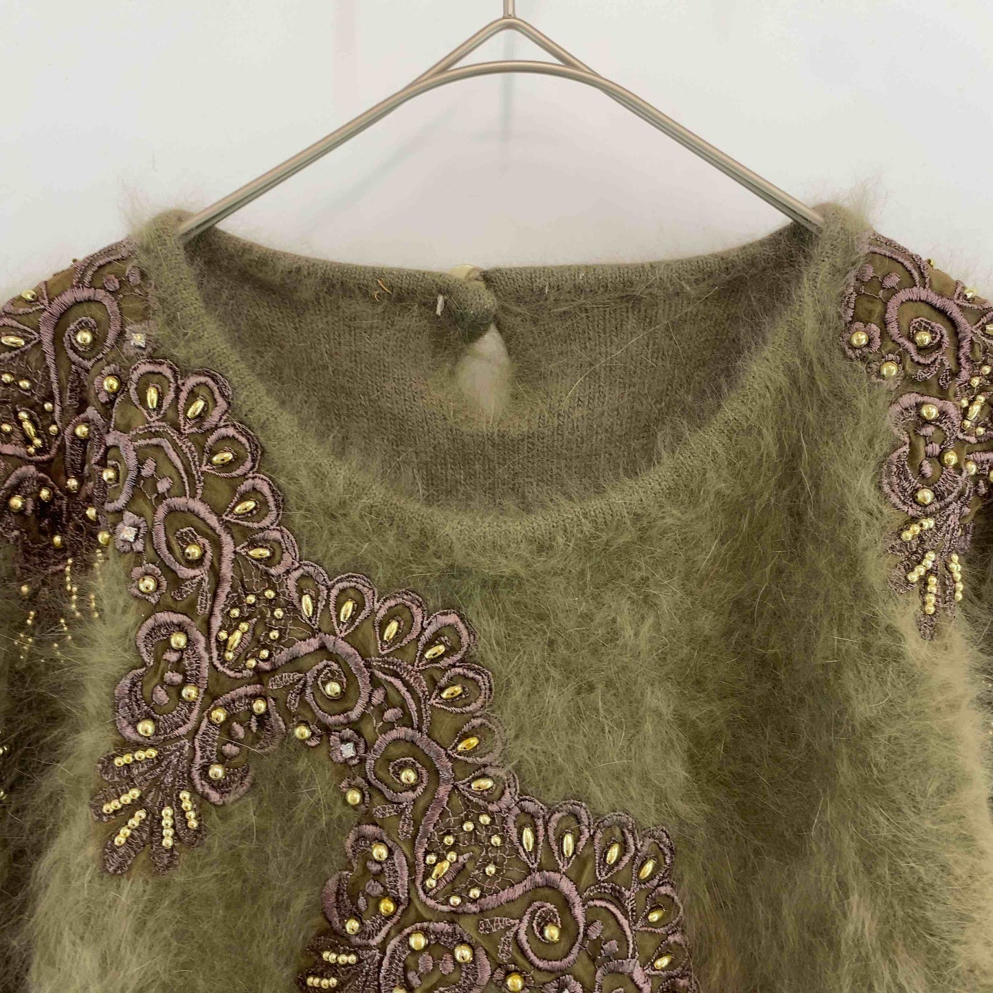 レディース ニット/セーター モヘア調 ビーズ装飾 ブラウン系