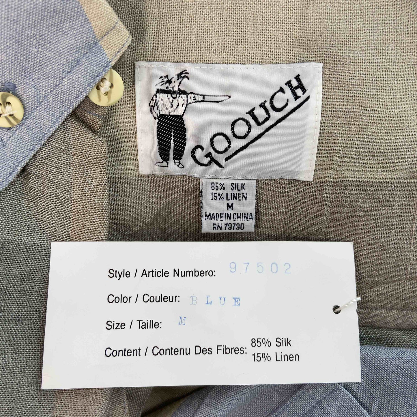 GOOUCH グーチ メンズ 半袖シャツ　シルク・リネン混　チェック　ボタンダウン　ブルー