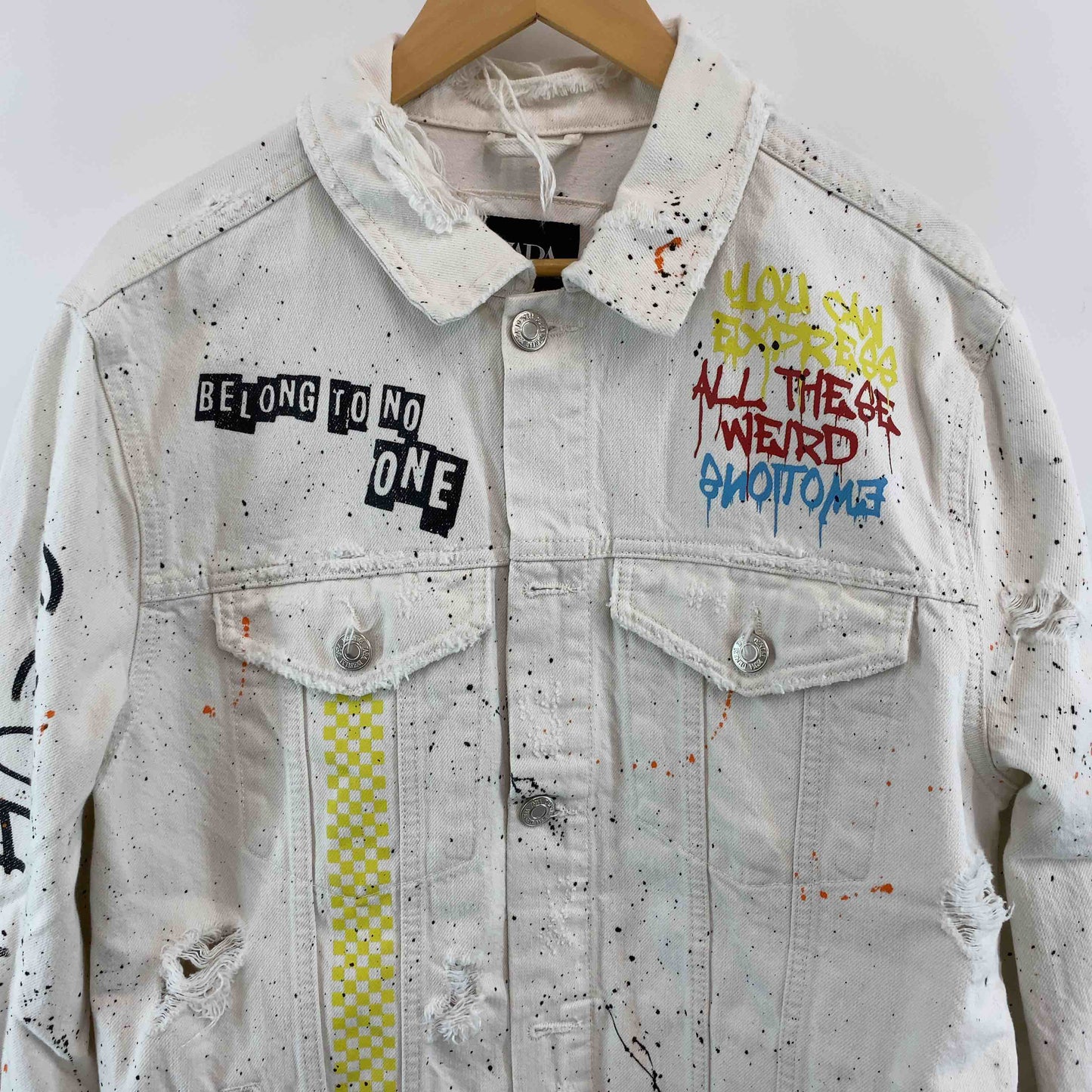 ZARA ザラ メンズ Gジャン/デニムジャケット ホワイトデニム ペイント