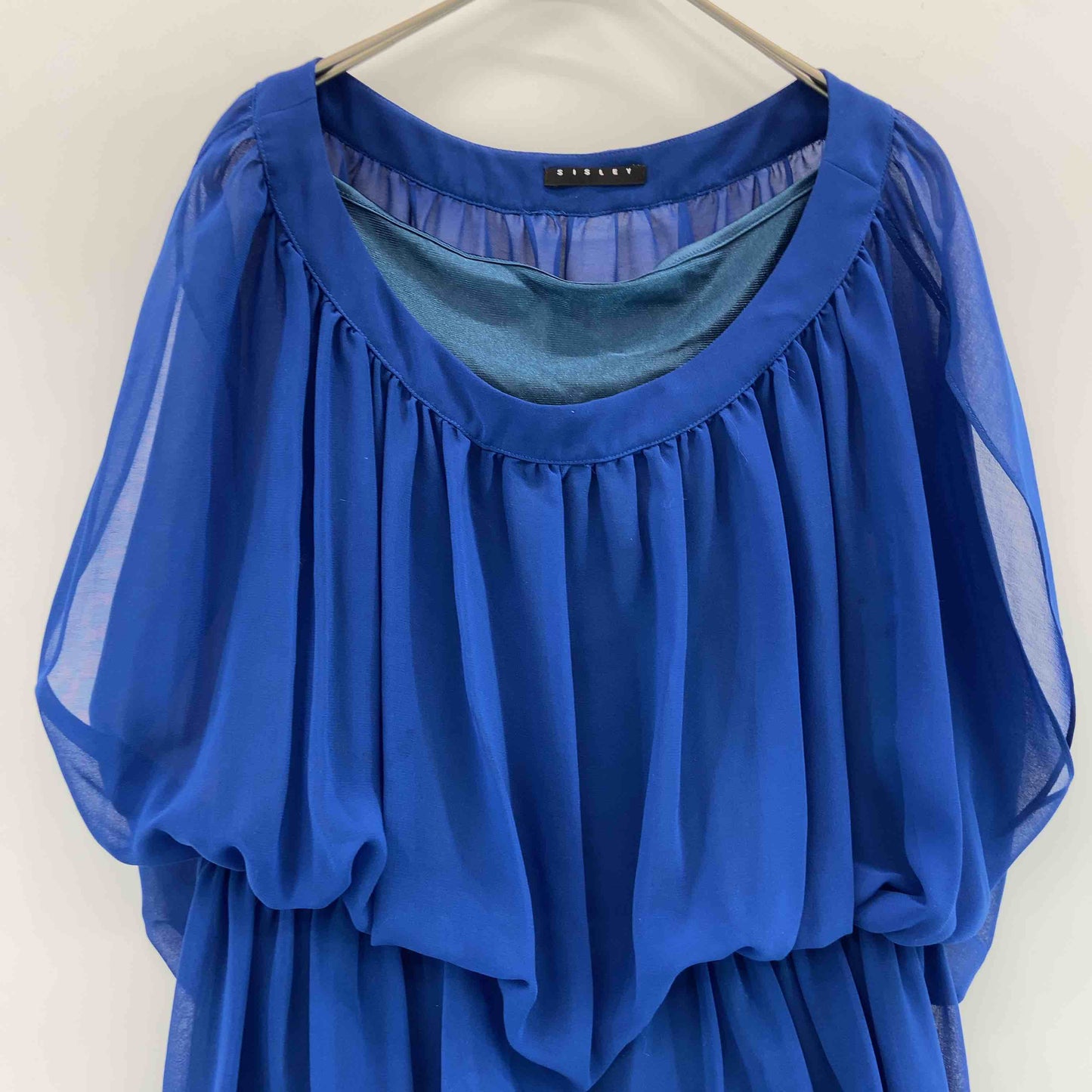 SISLEY シスレー レディース ノースリーブワンピース キャミ付き ロイヤルブルー シフォン ひざ丈