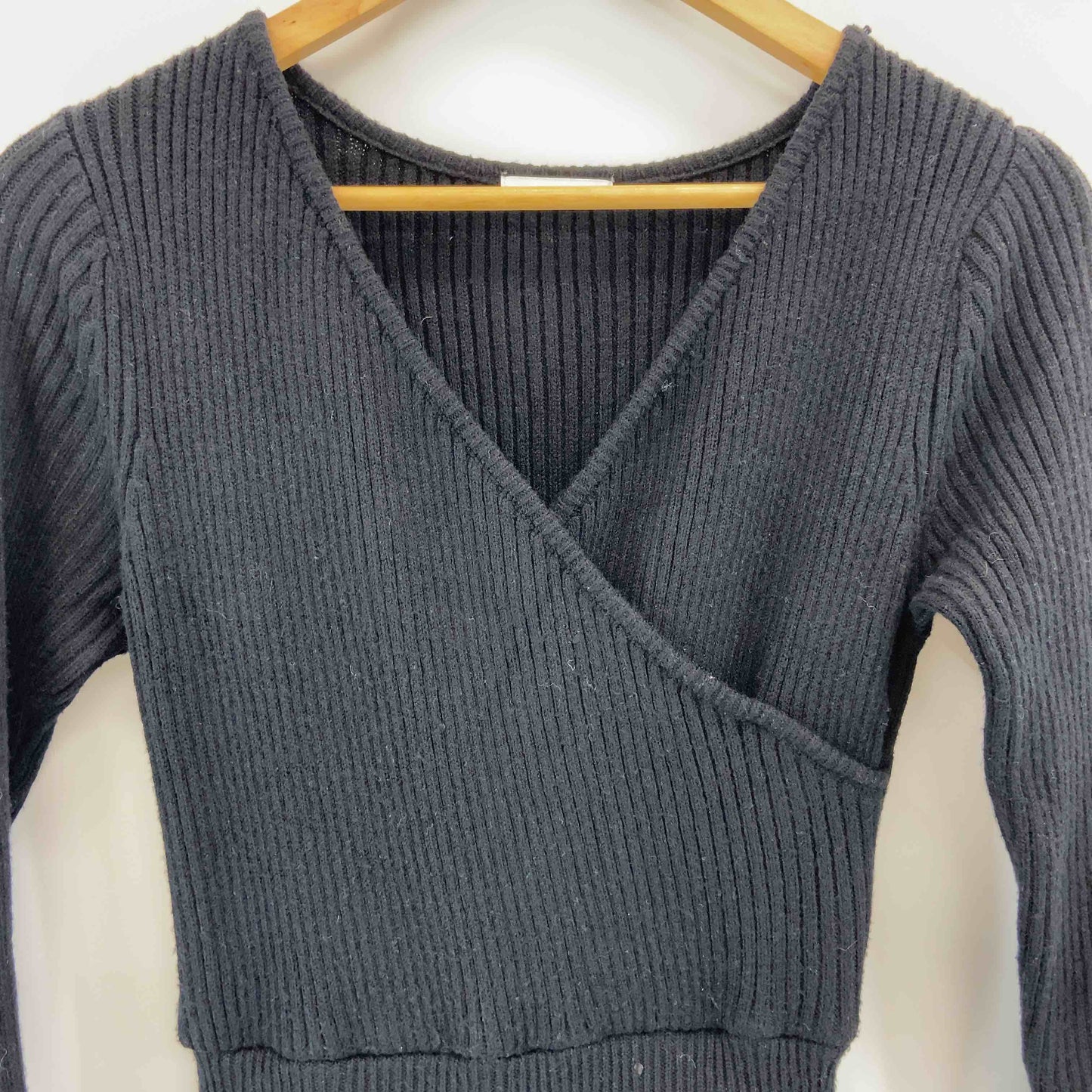 Resexxy リゼクシー レディース リブニットワンピース　長袖　ロング丈　Vネック　黒