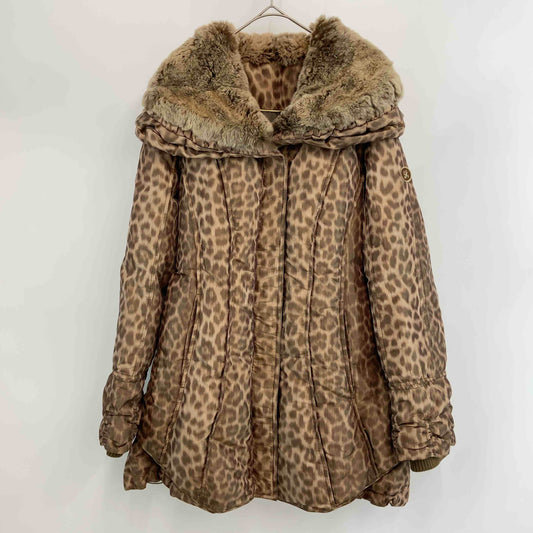伊太利屋 イタリヤ レディース ダウンジャケット レオパード柄 ショールカラー ファー ベージュ