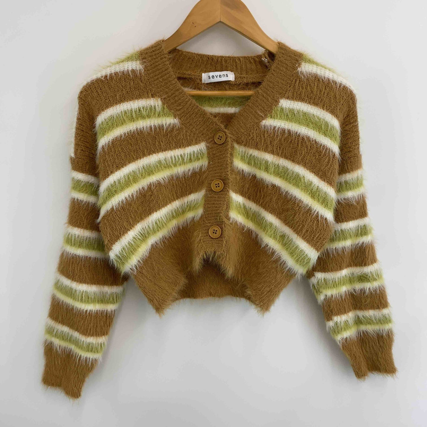 sevens  レディース カーディガン シャギーニット ボーダー ブラウン ショート丈