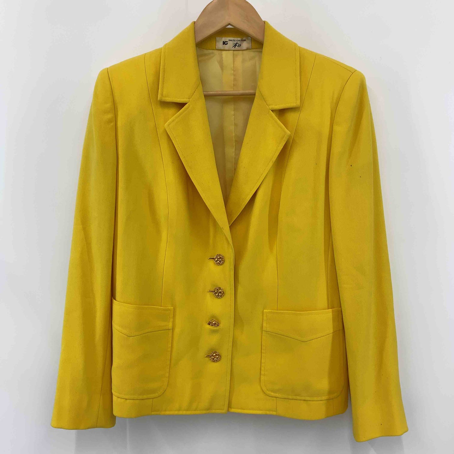 木田 ヴィンテージ  レディース テーラードジャケット スカートスーツ上下 セットアップ 黄色 イエロー カラースーツ