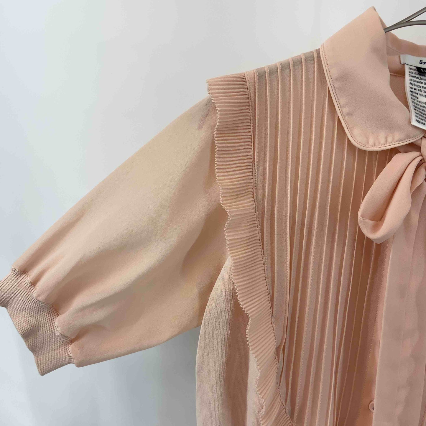 Sov. ソブ レディース 半袖ニット　ブラウス　リボン　フリル　ピンク