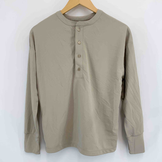 自由区 ジユウク レディース 長袖シャツ　ブラウス　ヘンリーネック　裾ゴム　ベージュ