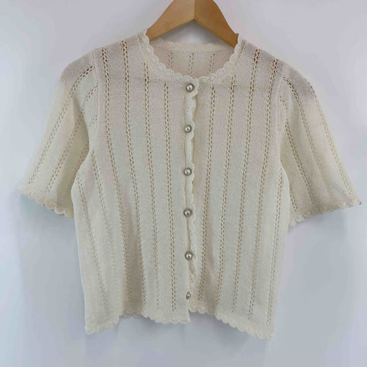 レディース 透かし編み ニット カーディガン オフホワイト