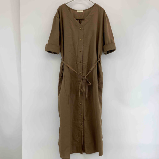 earth music&ecology アースミュージックアンドエコロジー レディース 半袖　ロングワンピース　麻混　ブラウン