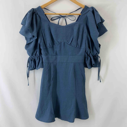 rienda リエンダ レディース 半袖ワンピース ブルー ポリエステル100%