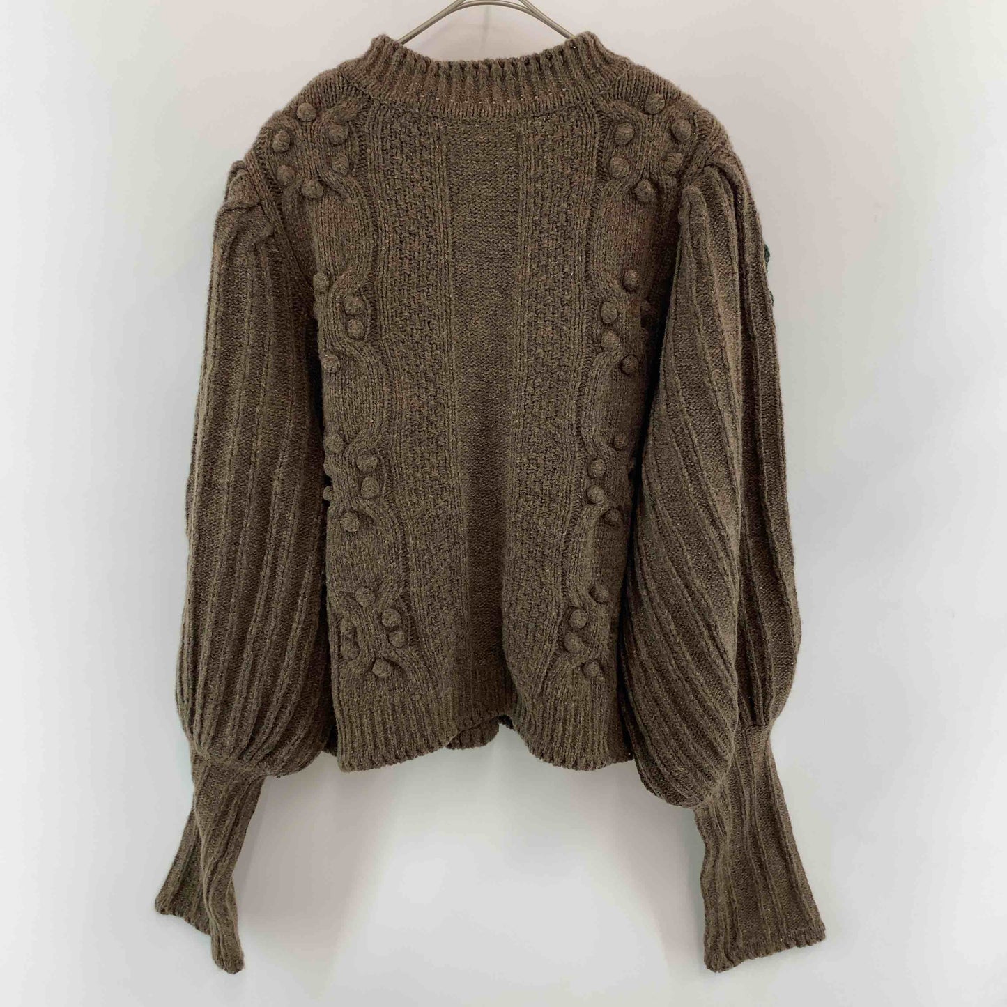 MOUSSY マウジー レディース カーディガン　ウール混　ケーブル編み　かぎ編み　花　ブラウン