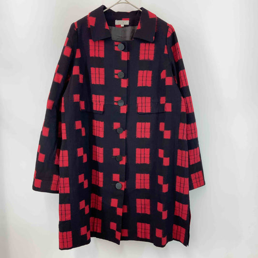 綾小路E レディース ステンカラーコート 絣(かすり)生地 赤