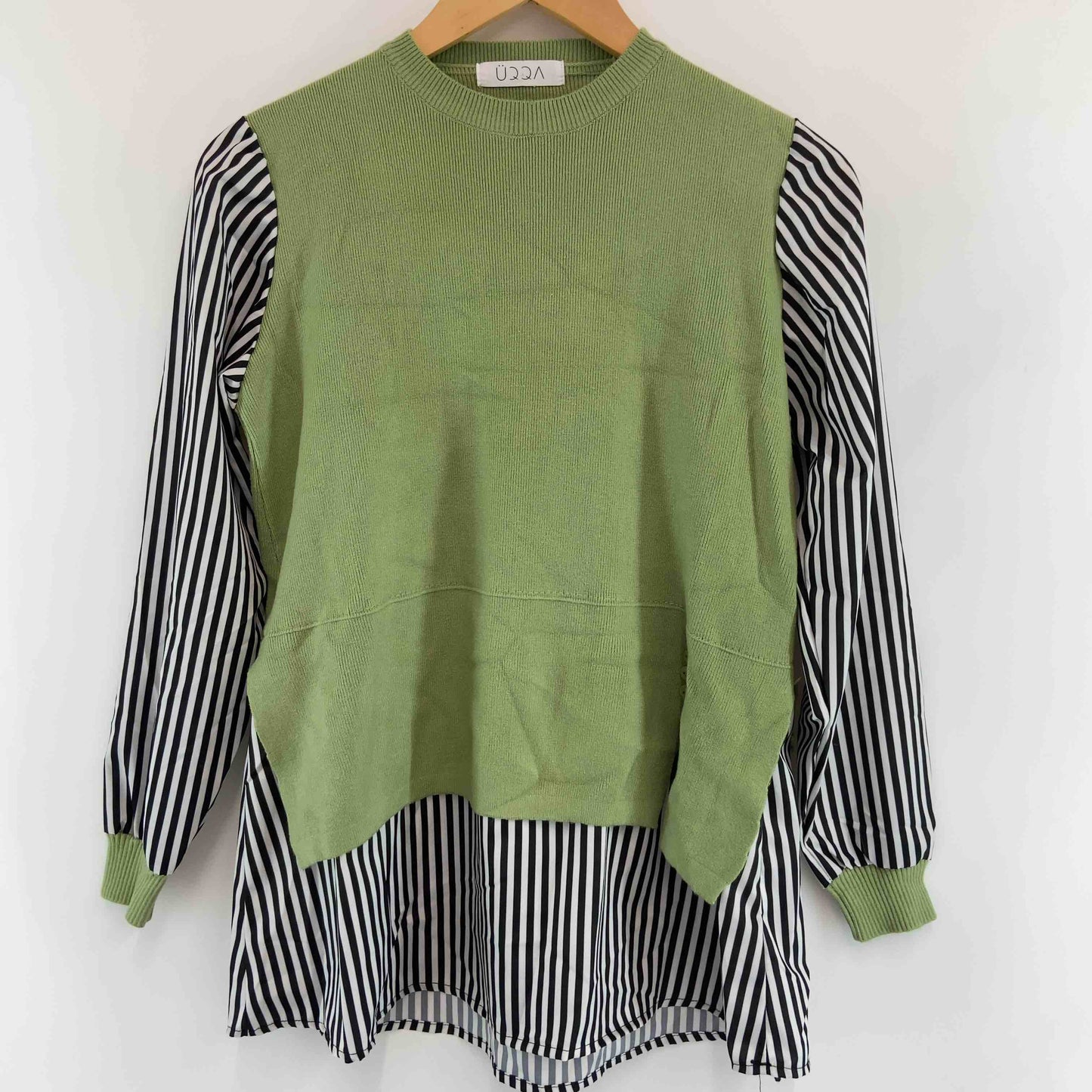 UQQA 緑　黒　白　ドッキングブラウス　レディース 長袖シャツ/ブラウス