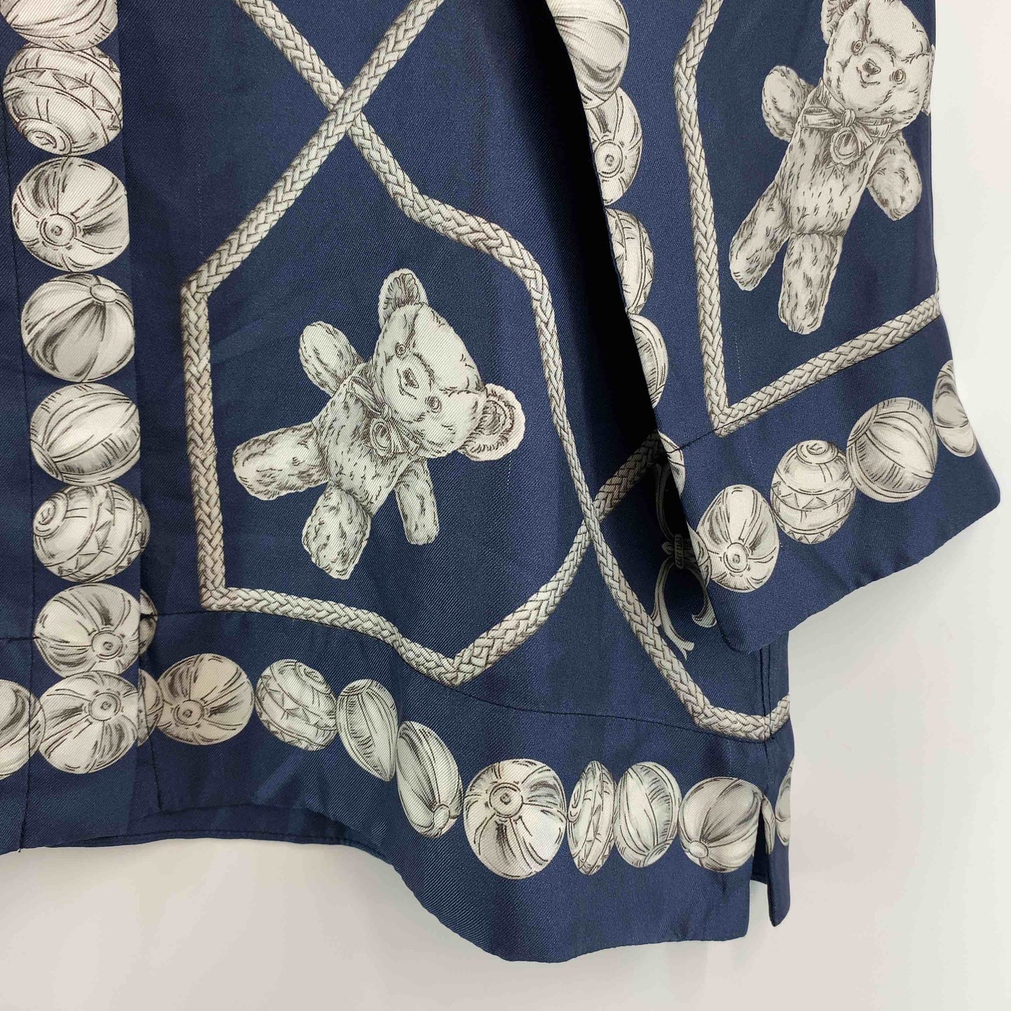 S MAX MARA エスマックスマーラ スカーフ柄　ネイビー　青　スタンドカラー　レディース 半袖シャツ/ブラウス