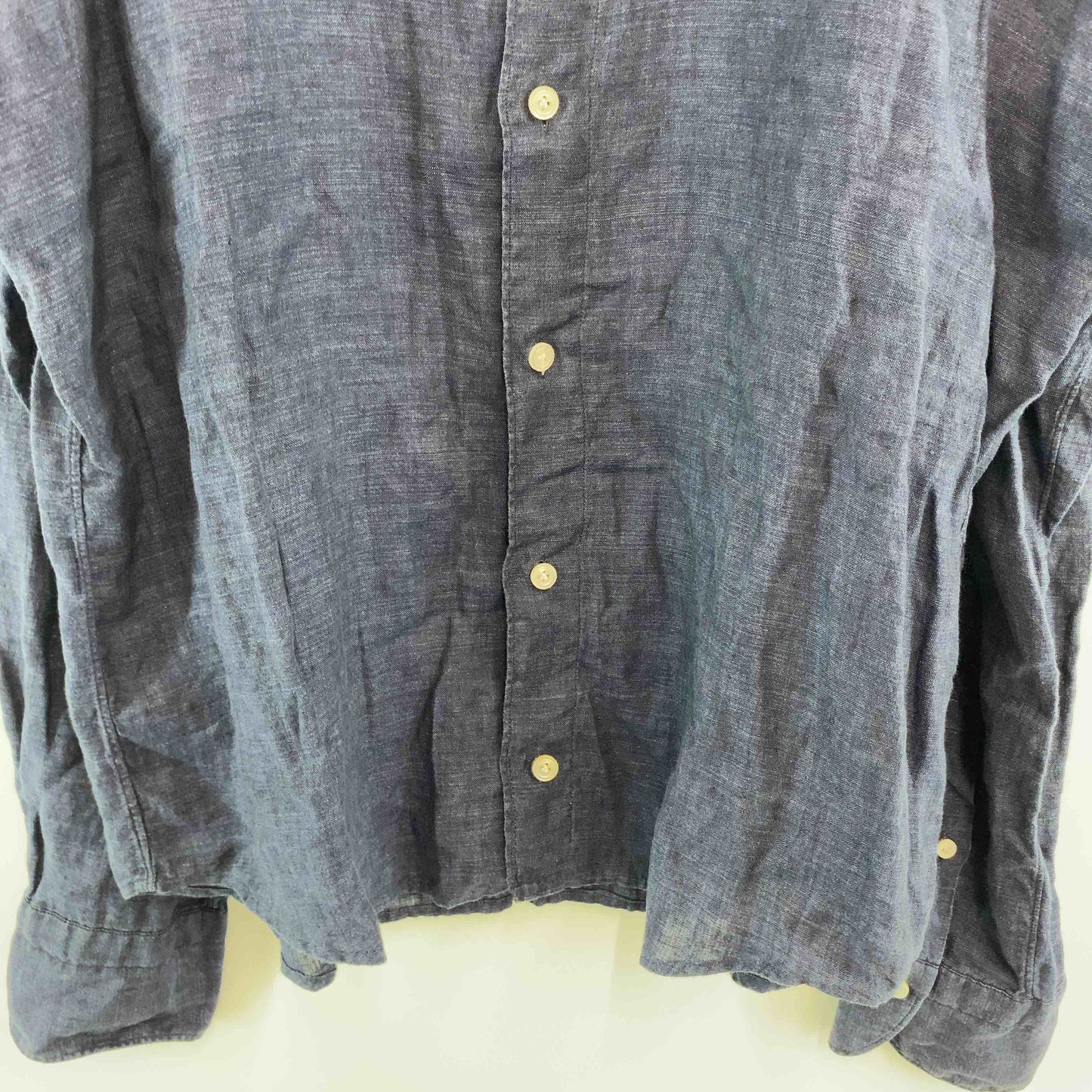 Finamore フィナモレ　インディゴ　ネイビー　紺　 メンズ 長袖シャツ　イタリア製　麻　リネン100％