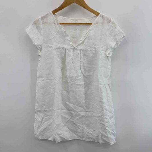 無印良品 ムジルシリョウヒン レディース ホワイト 無地 麻100％ 半袖シャツ ブラウス