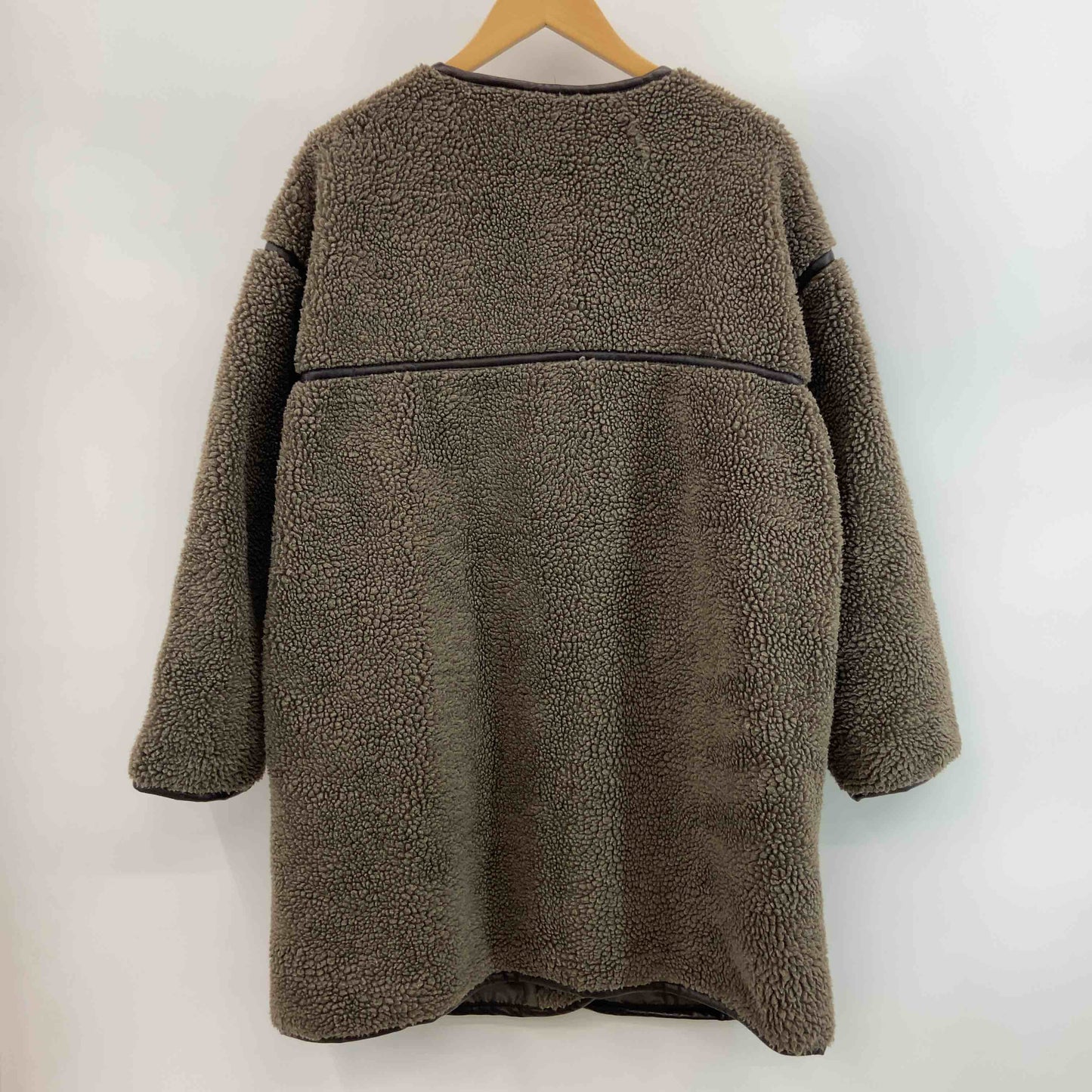 レディース ノーカラージャケット ボアフリースジャケット 茶 ジップアップ