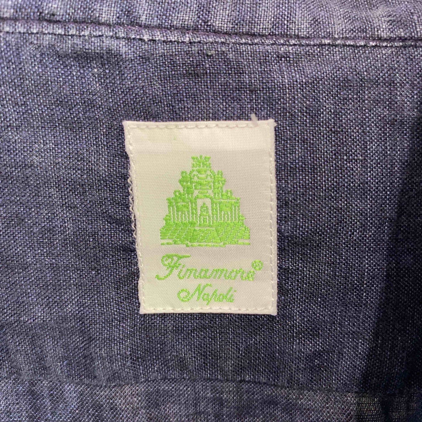 Finamore フィナモレ　インディゴ　ネイビー　紺　 メンズ 長袖シャツ　イタリア製　麻　リネン100％