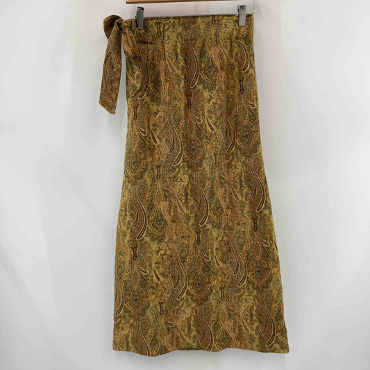 レディース ロングスカート ペイズリー柄 キャメル系 ウエストリボン