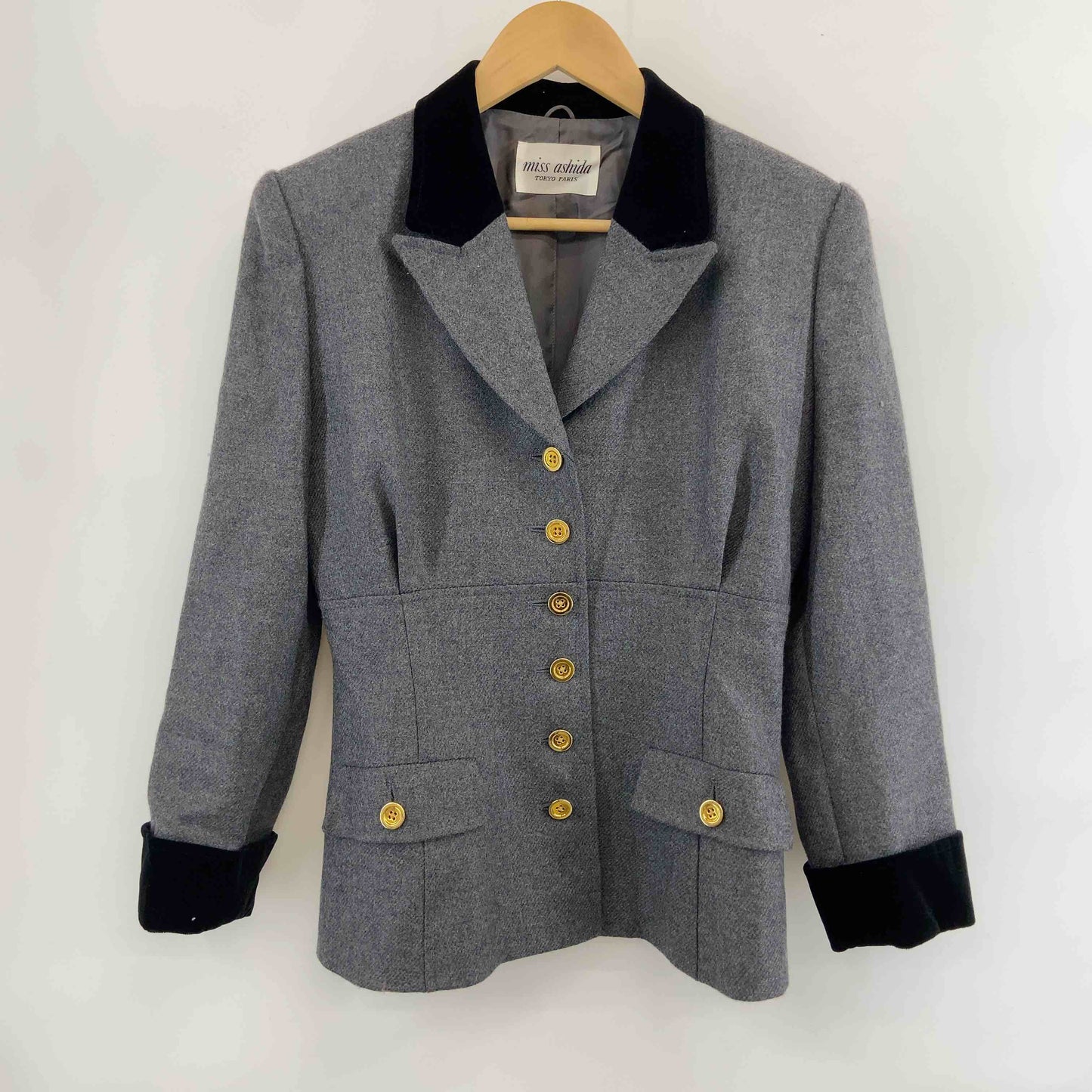 miss ashida ミスアシダ レディース テーラードジャケット グレー ウール 襟・カフスベロア