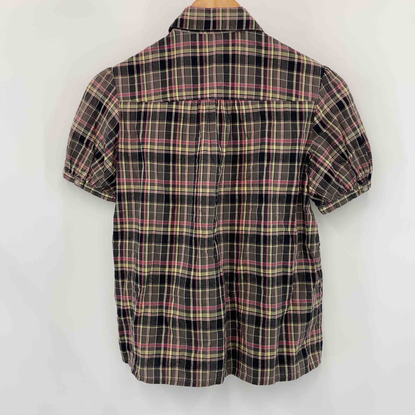 iiMK アイアイエムケー ブラウン　ブラック　チェック　レディース 半袖シャツ/ブラウス