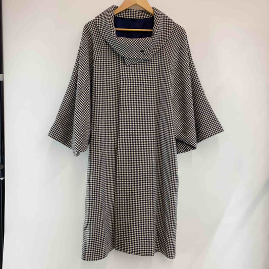 レディース ロングコート　千鳥格子　チェック　幅広袖　ネイビー