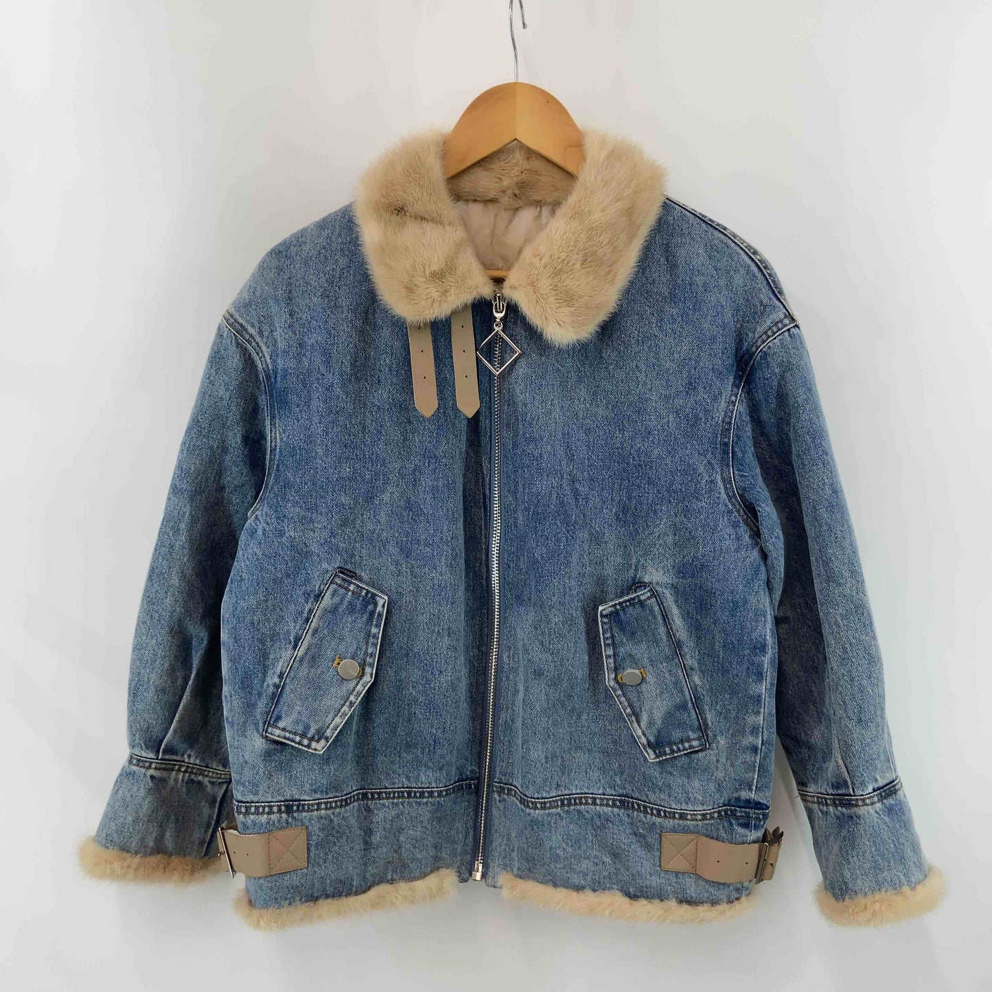 レディース ブルゾン デニム ファー付き