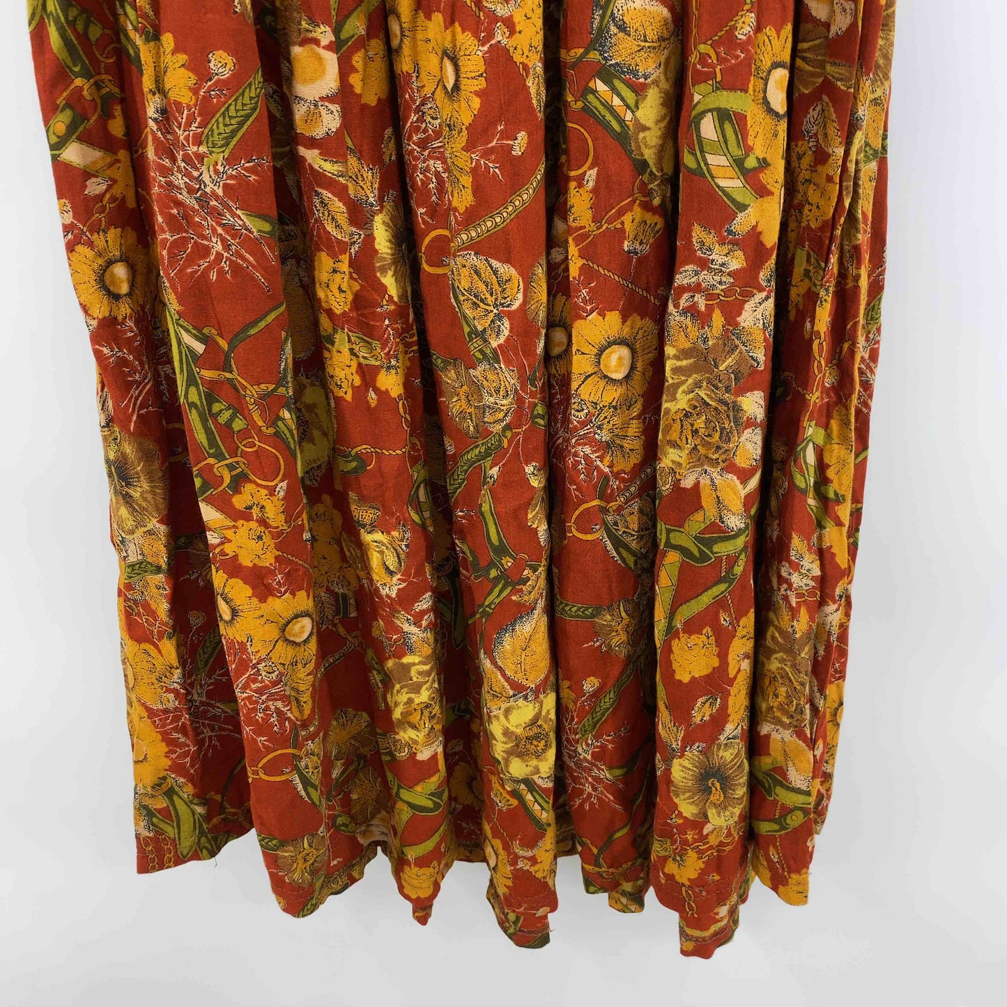 Frac emme 茶色　赤　花柄　ドッキングワンピ　イタリア製　  レディース 長袖ワンピース　ロング丈