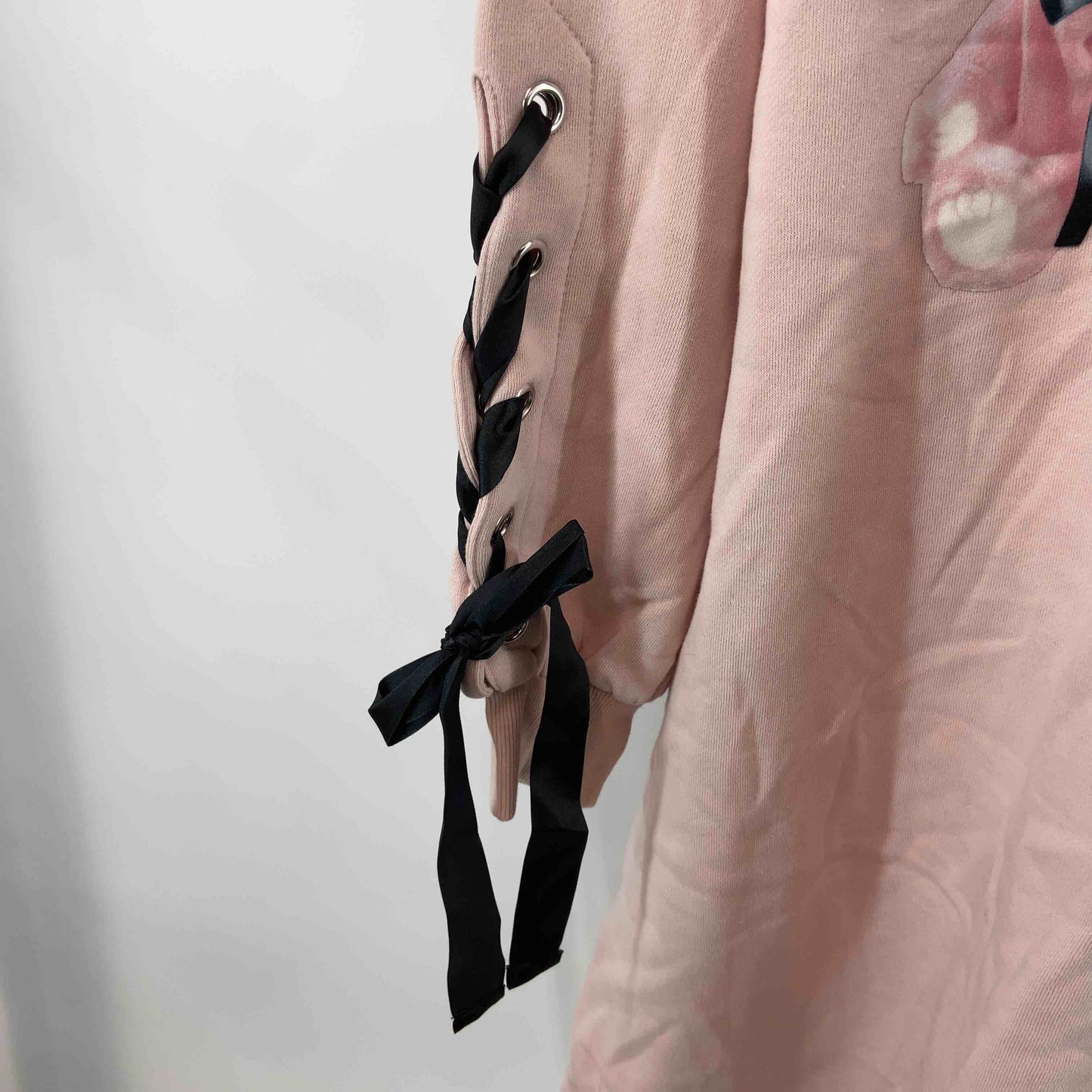 CHIP CLIP  レディース 長袖ワンピース テディベア・ラビットプリント うさ耳付きフード レース リボン パーカー ピンク 裏起毛