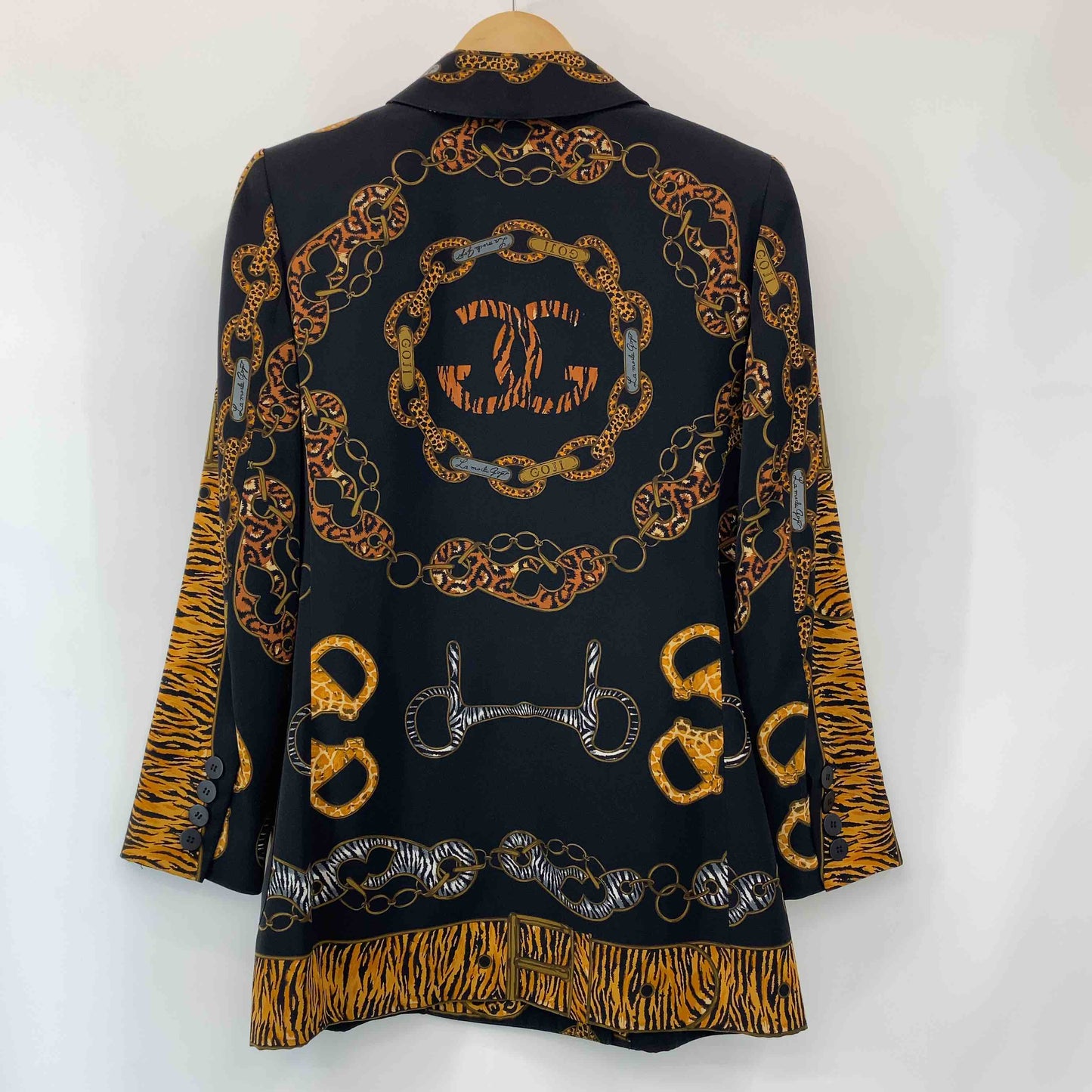 伊太利屋 イタリヤ レディース  ダブルテーラードジャケット プリント ブラック