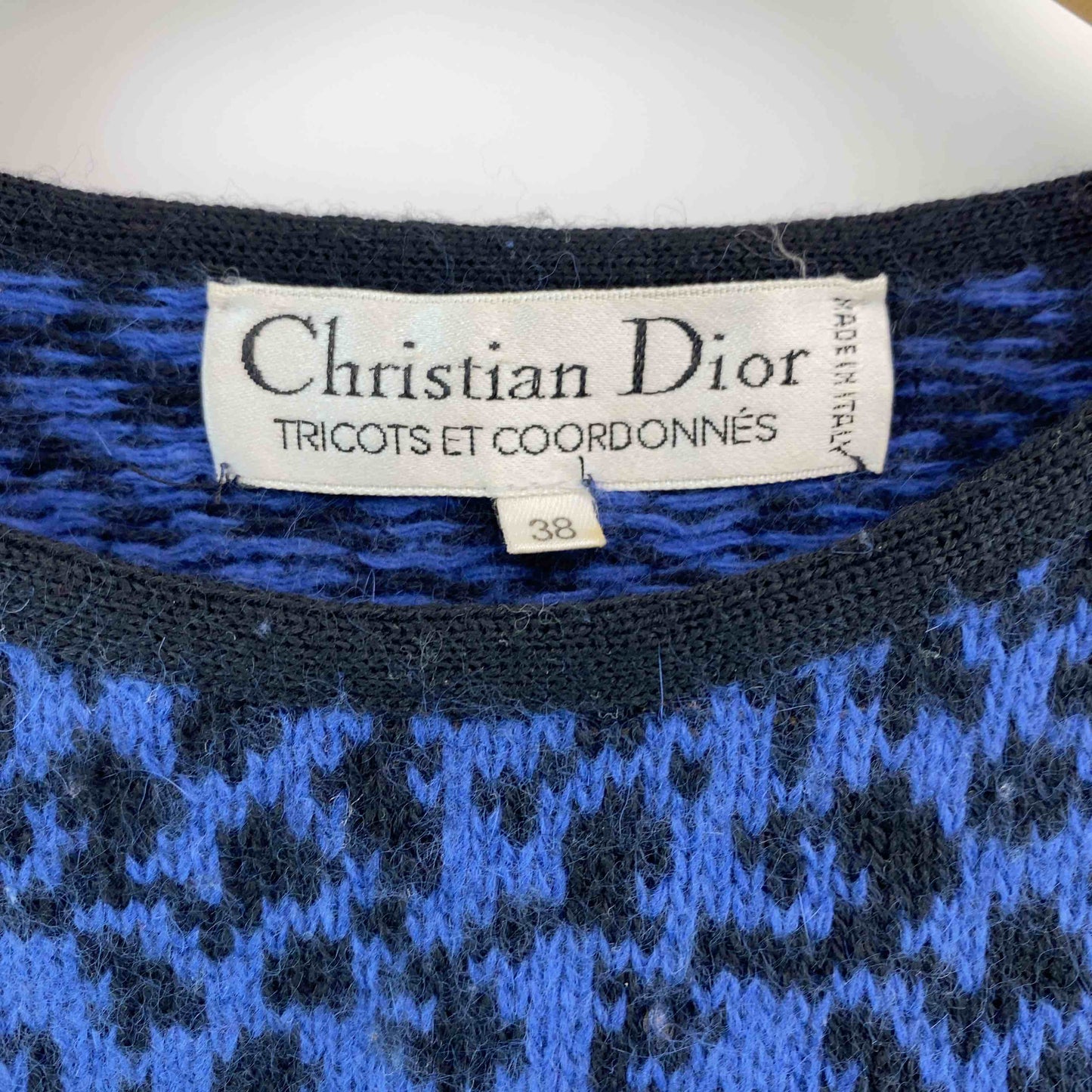 Christian Dior クリスチャンディオール レディース ニット ベスト ブルー系 ジャガード ワイドリブ
