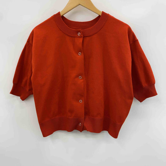 Discoat ディスコート レッド オレンジ 無地 サマーニット スナップボタン レディース カーディガン