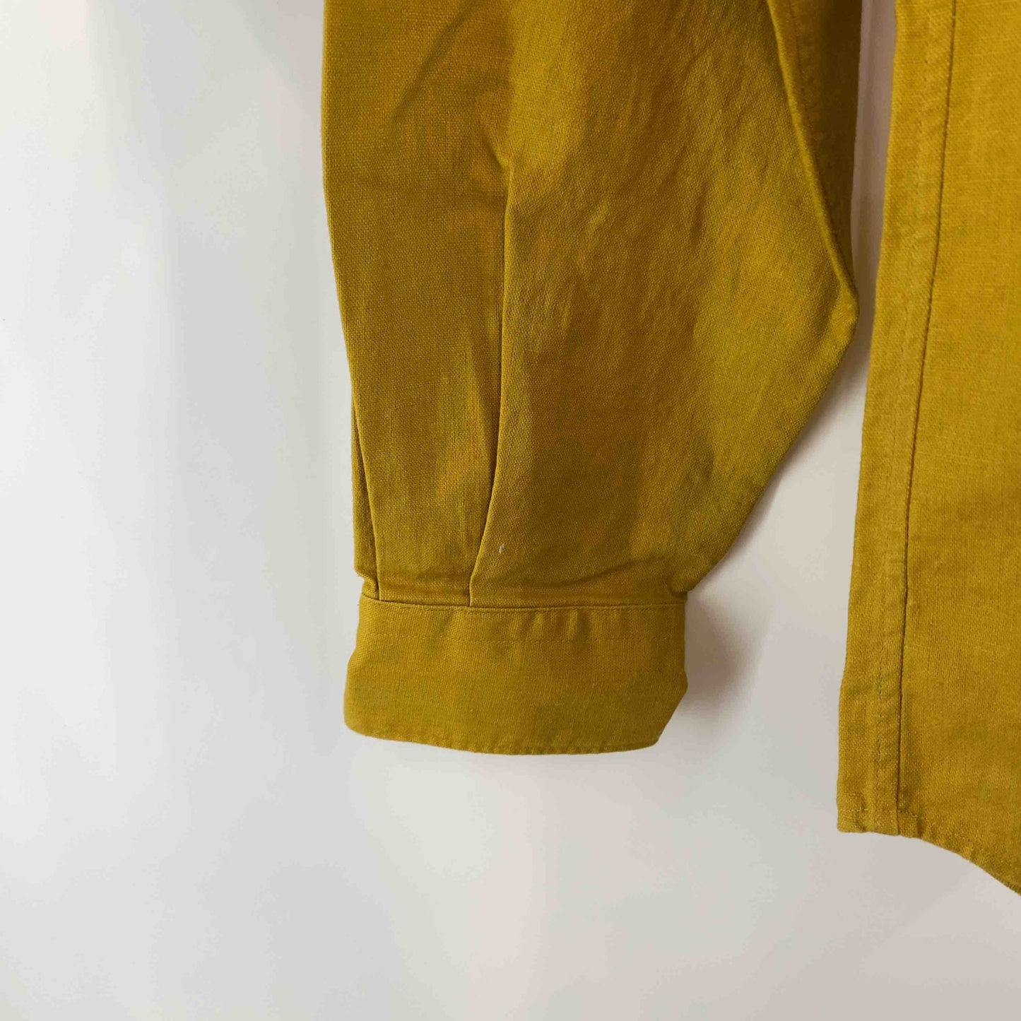 s&nd セカンド メンズ 長袖シャツ マスタードイエロー ノーカラーシャツ  ワンポイントロゴ