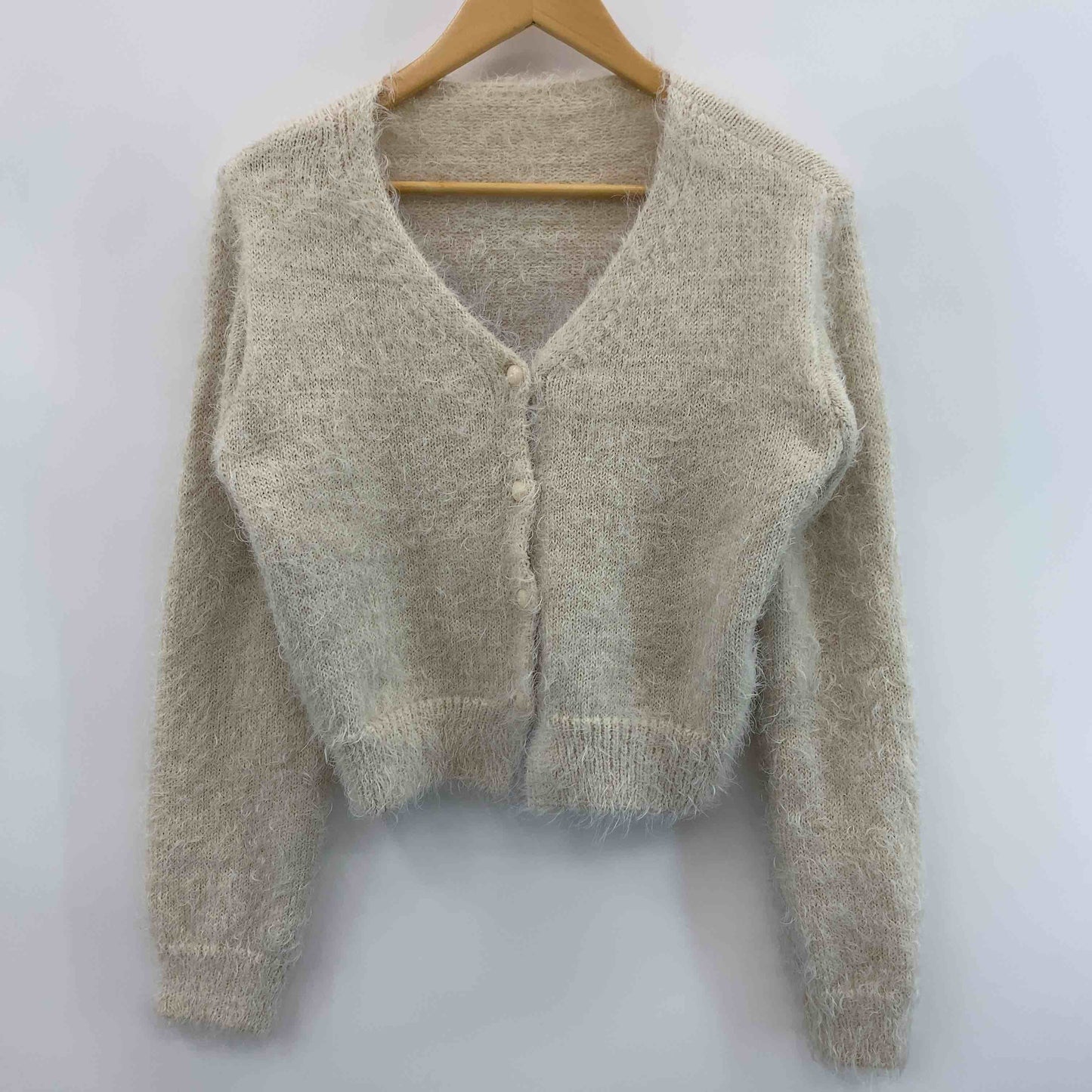 レディース ファーカーディガン Vカーデ ライトベージュ