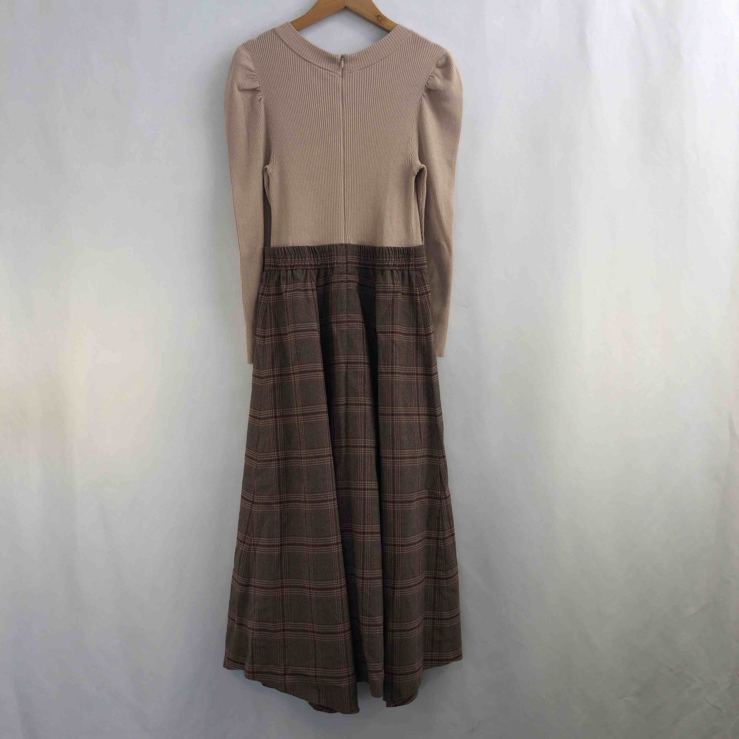 JILLSTUART ジルスチュアート レディース 長袖ロングワンピース ブラウン チェック柄 tk