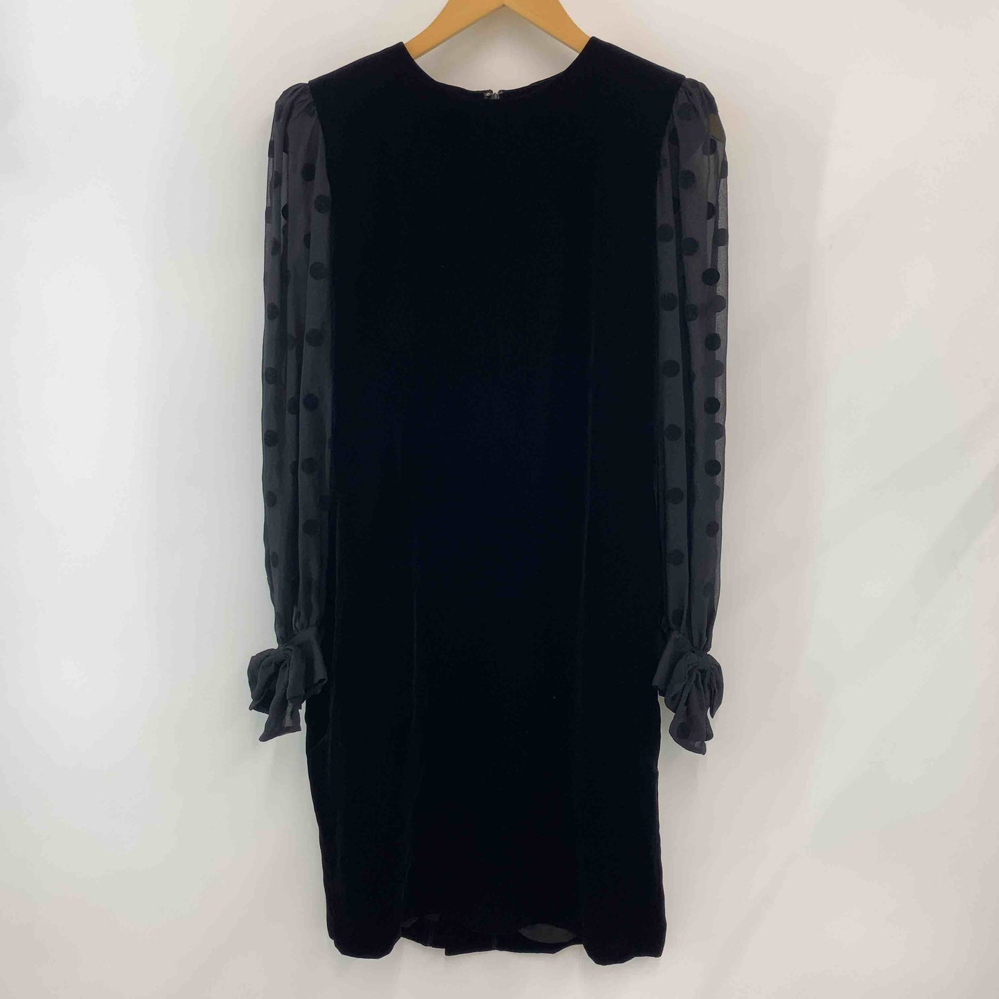 銀座和光 WAKO レディース 長袖ワンピース　ベロア素材　水玉　袖シルク100%　黒