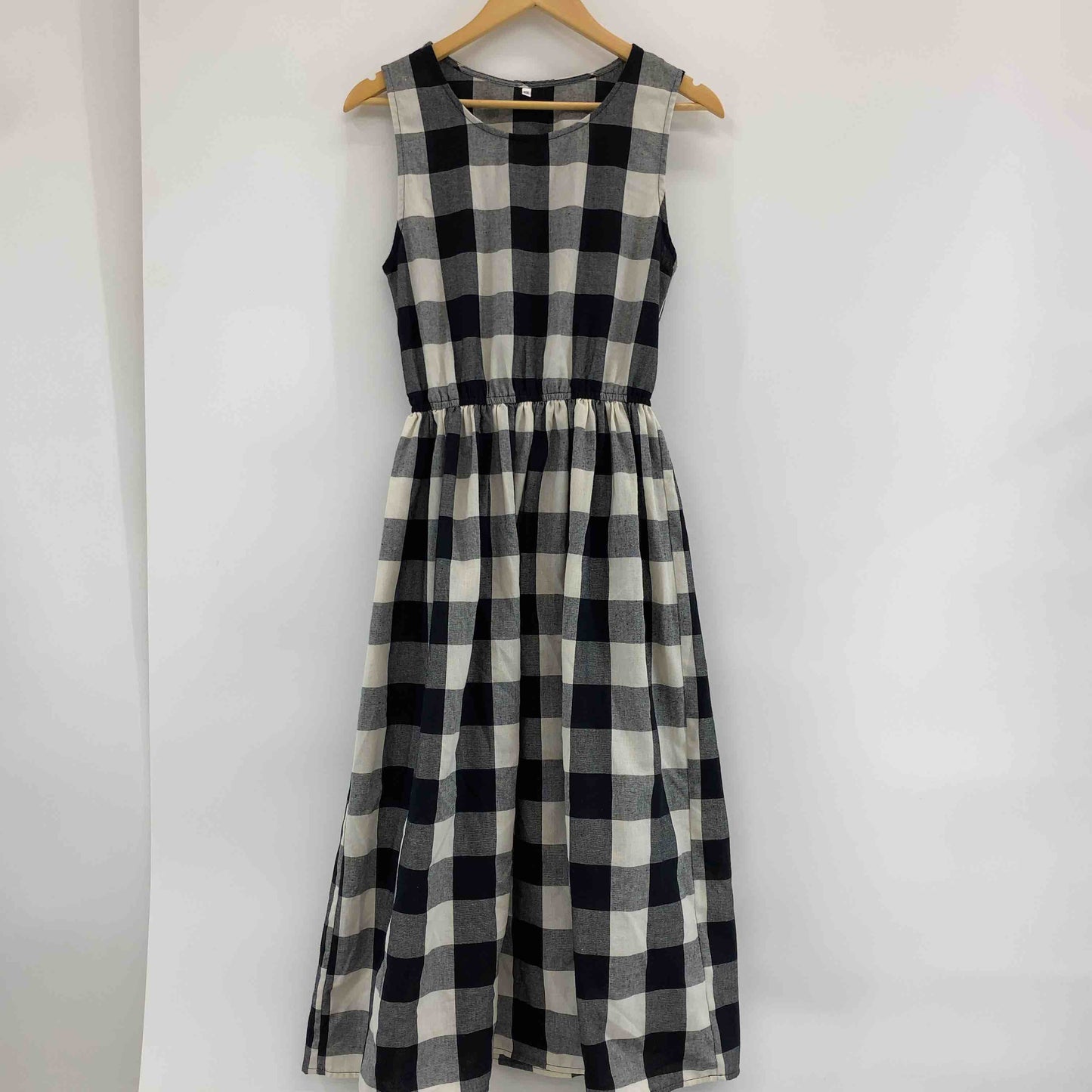 レディース ノースリーブワンピース ブロックチェック 白黒
