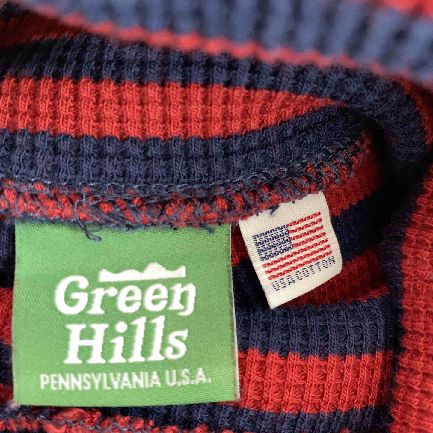 Green Hills グリーンヒルズ メンズ カットソー長袖 USA製 ボーダー タートル レッド×ネイビー