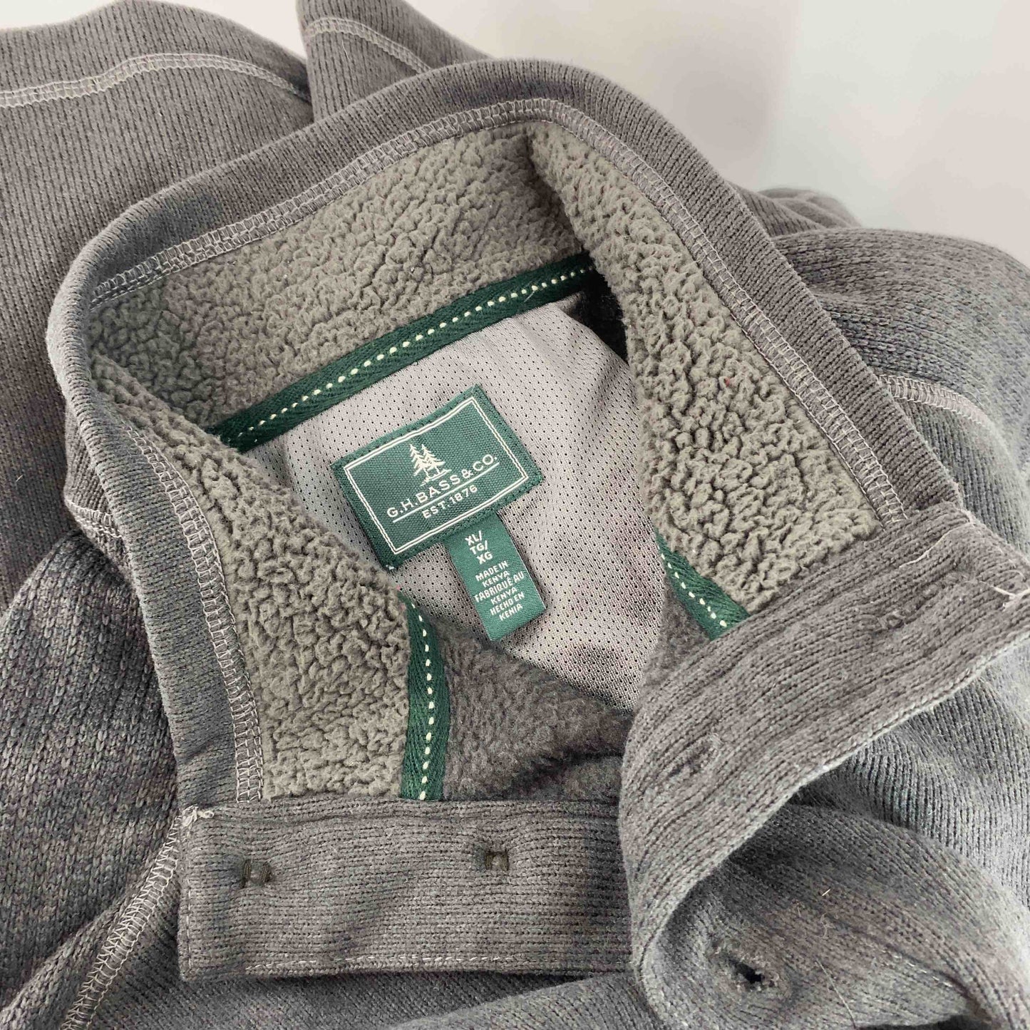 G.H.BASS&CO ジーエイチバス メンズ カットソー長袖 ハイネック ハーフボタン チャコール