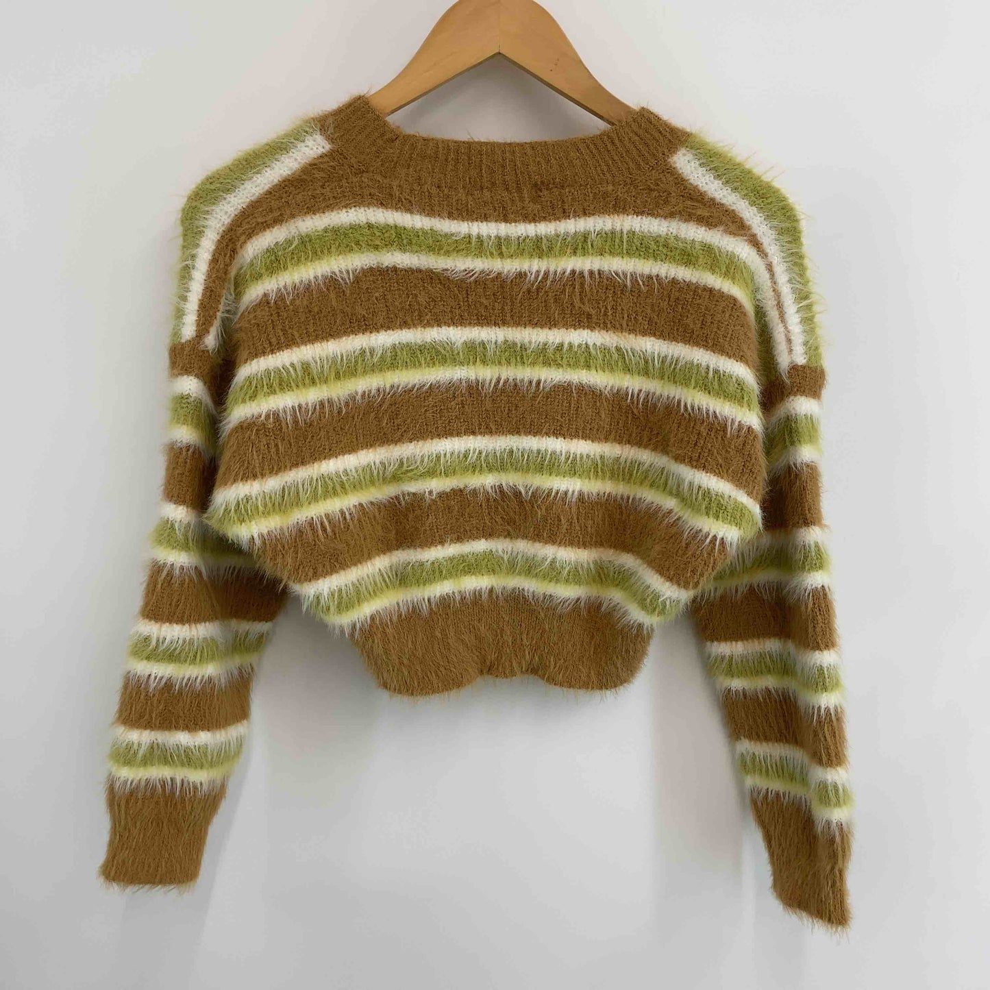 sevens  レディース カーディガン シャギーニット ボーダー ブラウン ショート丈