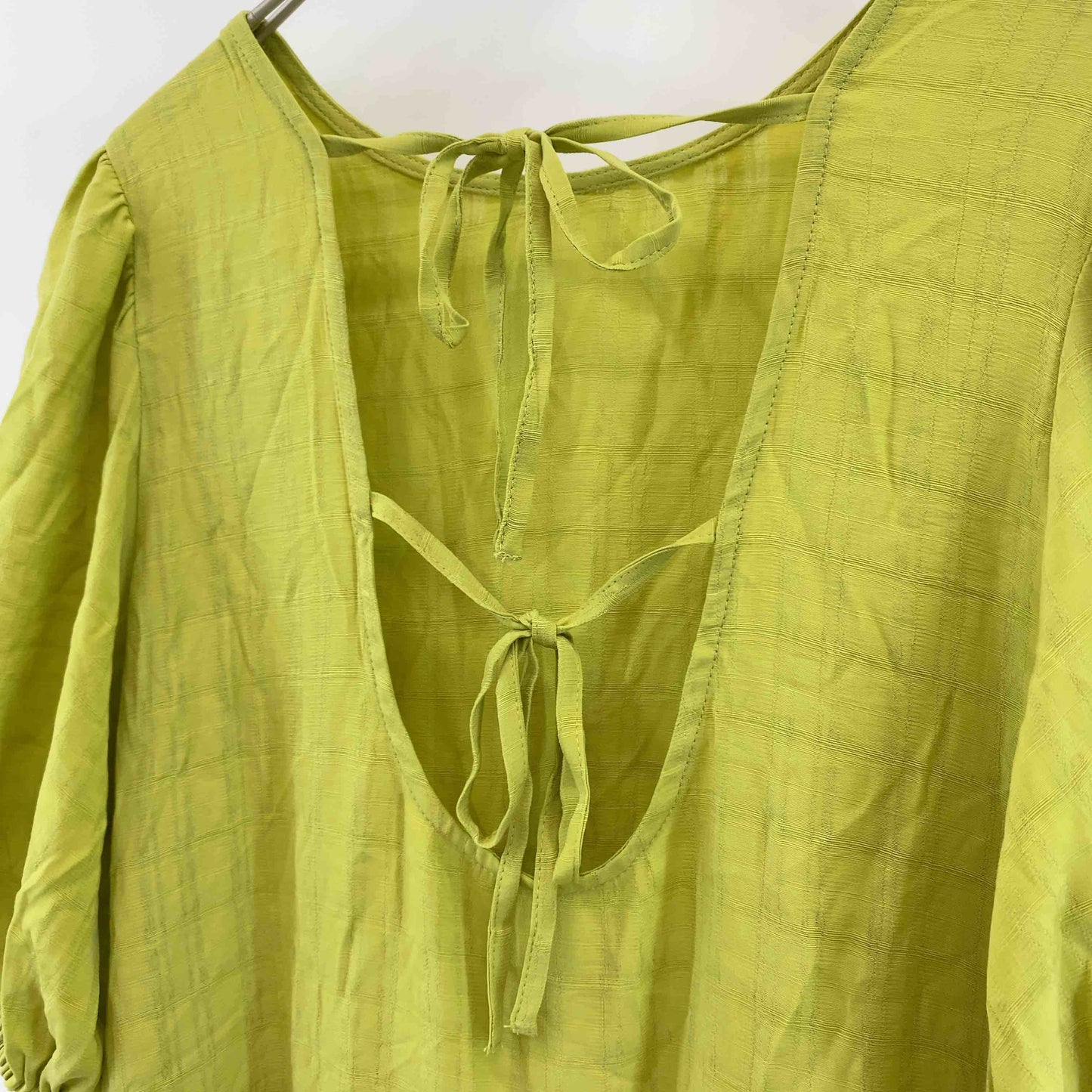 w closet ダブルクローゼット レディース 半袖ワンピース　背中リボン　黄緑