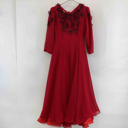 Create Sun　レディース ロング長袖　レッド　社交ダンスドレス