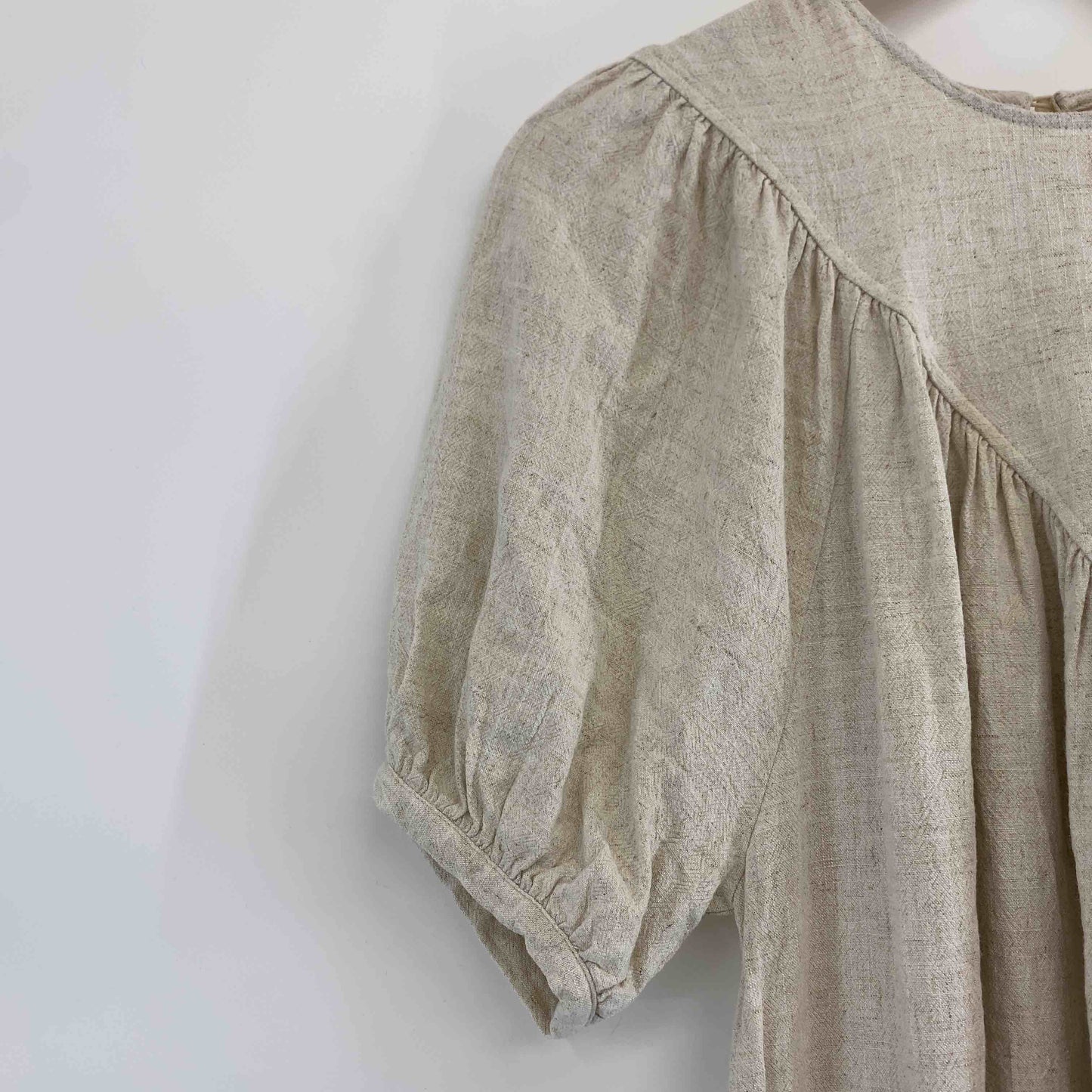 Denifits レディース 半袖ワンピース ベージュ レーヨン リネン混