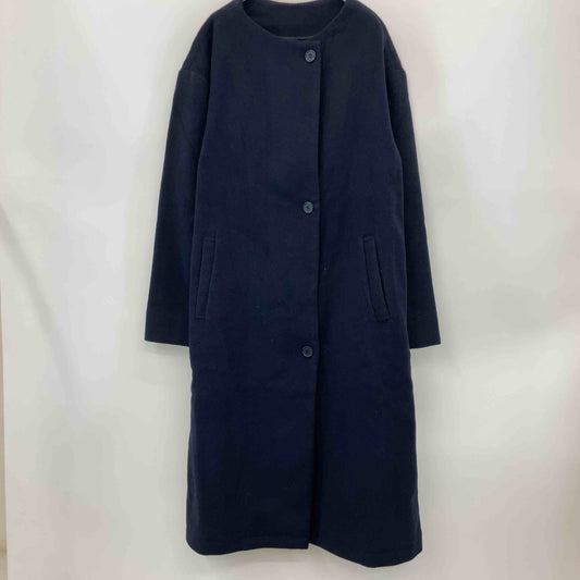 レディース ノーカラージャケット ロングコート ネイビー