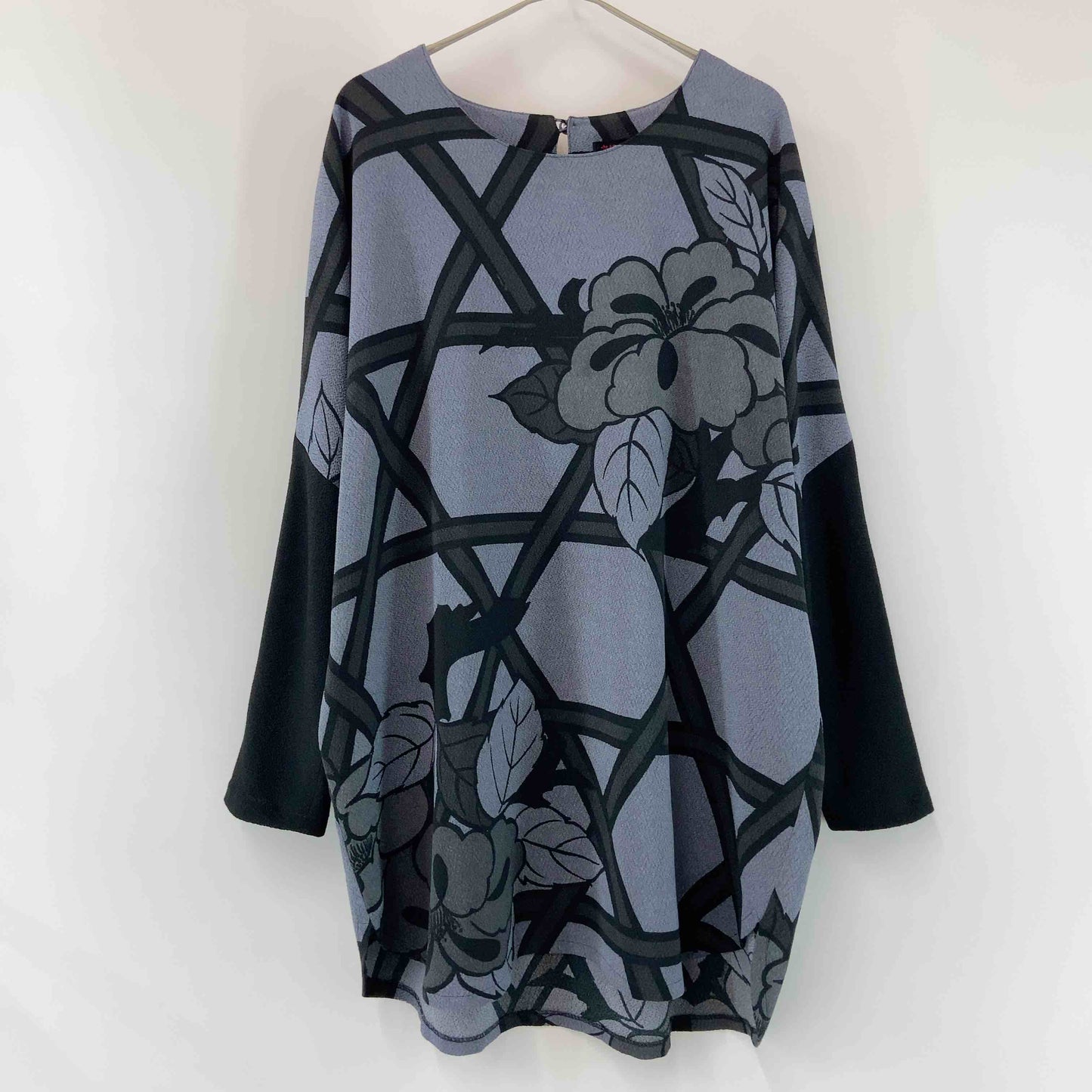 詩仙堂 BY HITOSHI シセンドウ  レディース 長袖シャツ ちりめんブラウス　花柄　ブルー