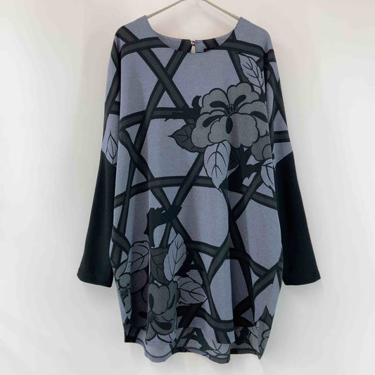 詩仙堂 BY HITOSHI シセンドウ  レディース 長袖シャツ ちりめんブラウス　花柄　ブルー