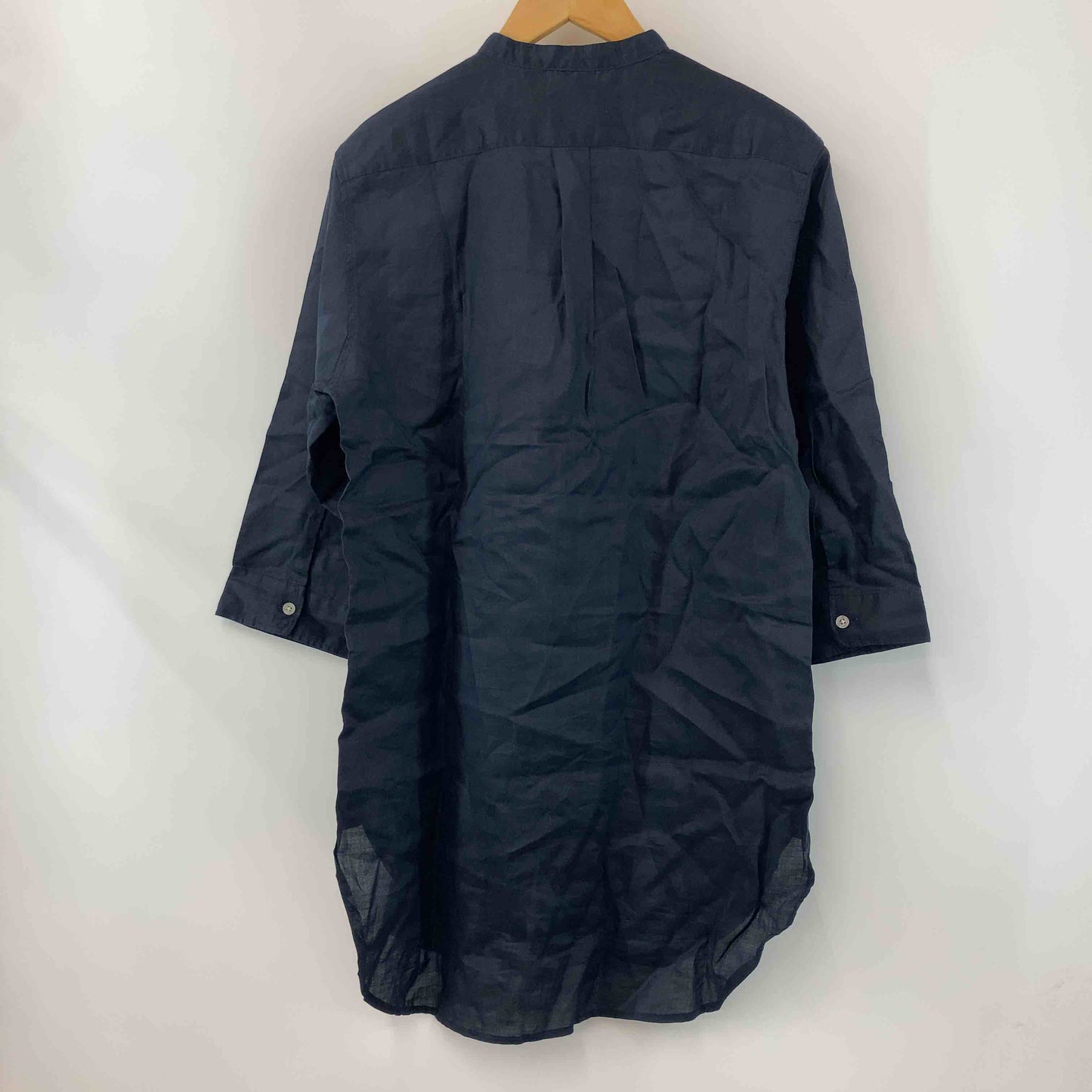 TESS レディース 長袖シャツ　ブラウス　麻100％　スタンドカラー　ネイビー