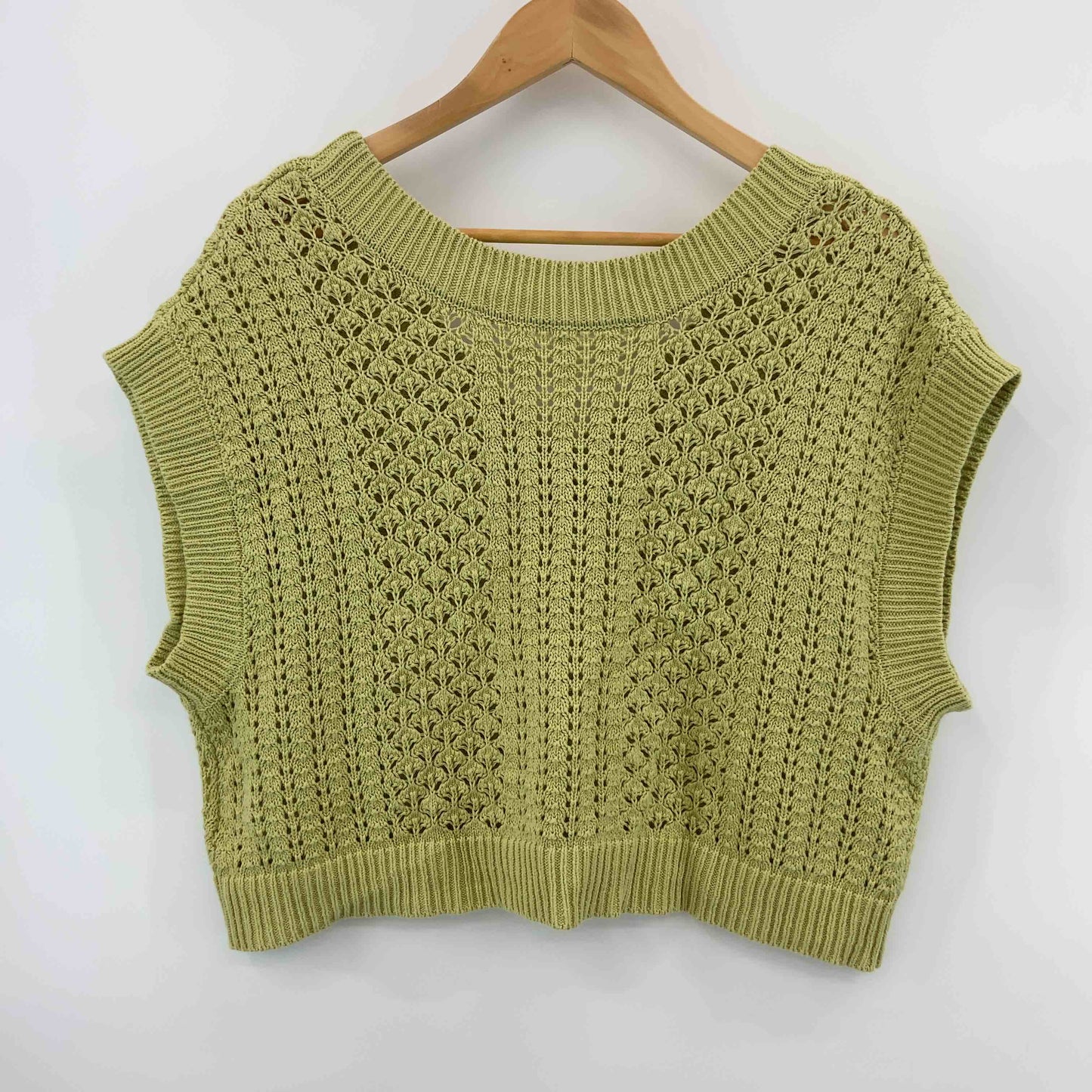 studio CLIP スタディオクリップ レディース ニット ベスト ピスタチオ グリーン ショート丈 麻混