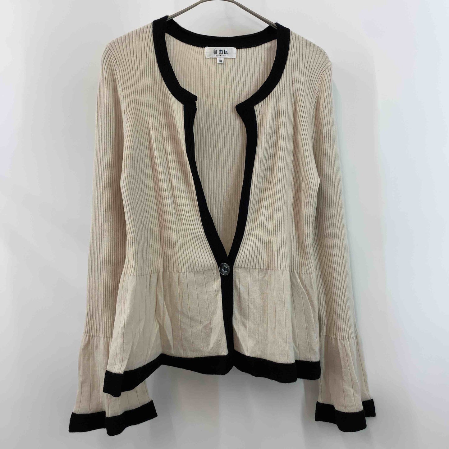 自由区 ジユウク レディース カーディガン　毛混　リブ　バイカラー　ベージュ系