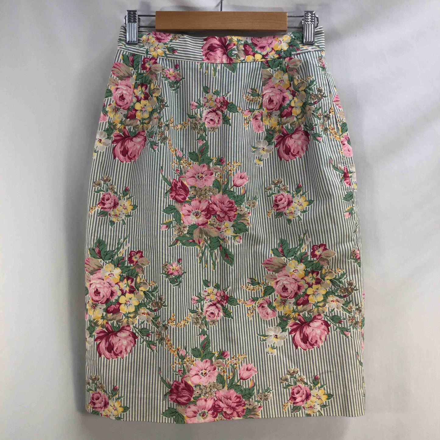 NILE PERCH ナイルパーチ レディース ひざ丈スカート グレー 花柄ストライプ tk